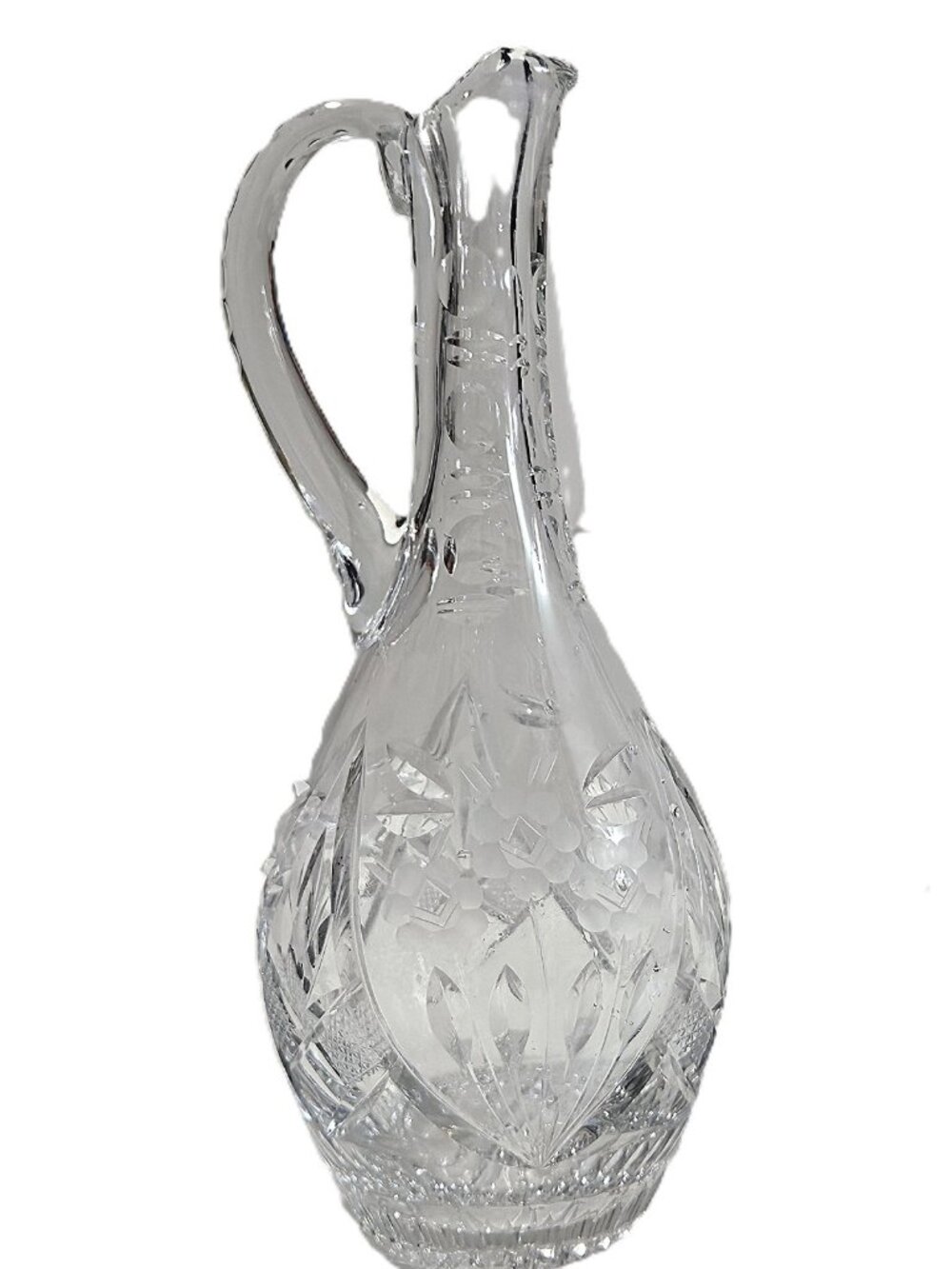 Vintage Heavy Lead Crystal Wine Ewer Decanter Pitcher 12" Cut Glass Floral